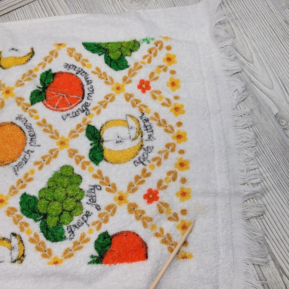Lot 2 Screen Prints Sayco Kitchen Towel Vegetable Basket Fruit Jelly Jam MCM VTG